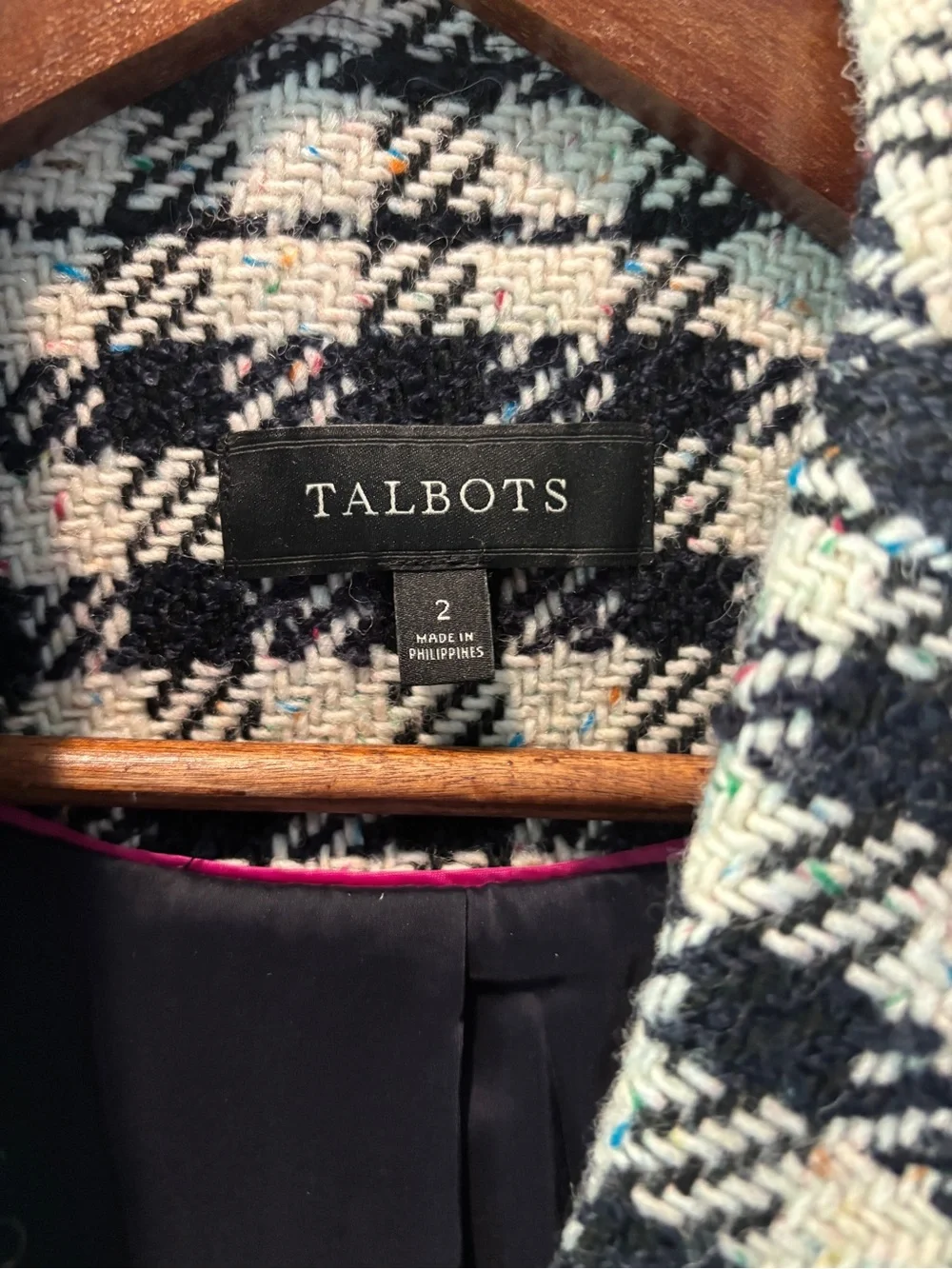 Talbots Black and White Houndstooth Wool Blend Blazer